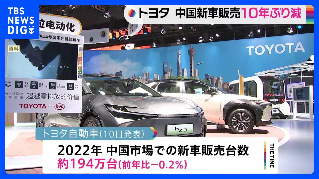 トヨタ、中国市場での新車販売10年ぶり前年割れ 日本メーカー軒並み前年実績を下回る ゼロコロナ政策が影響か|TBS NEWS DIG