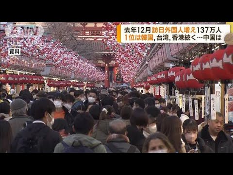 去年12月の訪日外国人数が100万人超 円安など背景に(2023年1月19日)