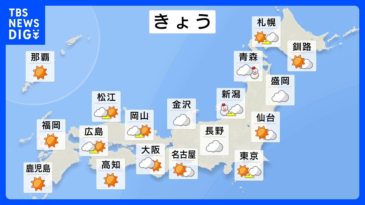 今日の天気・気温・降水確率・週間天気【1月8日&nbsp;天気予報】｜TBS&nbsp;NEWS&nbsp;DIG