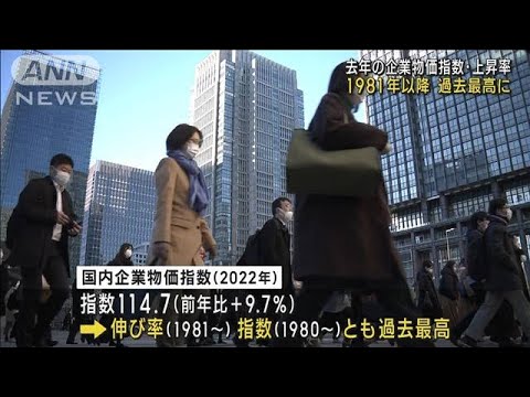 去年の企業物価指数・上昇率　1981年以降 過去最高(2023年1月16日)