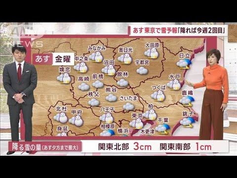 【関東の天気】東京に2度目の雪予想　通勤？帰宅？いつ降る？(2023年1月26日)