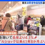 東京23区の消費者物価4.3％上昇　41年8か月ぶりの“歴史的”な高水準　今年度の家計負担は“約10万円増”の試算も｜TBS NEWS DIG