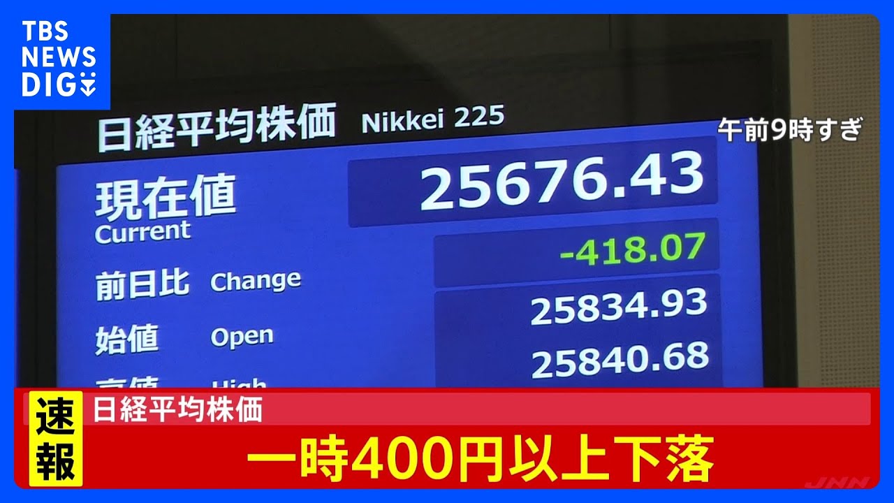 【速報】東証400円値下がり　アップル・テスラ株下落　日銀金融緩和縮小観測｜TBS&nbsp;NEWS&nbsp;DIG