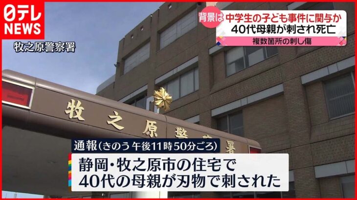 【40代の母親刺され死亡】中学生の13歳娘が関与か…保護し事情聴取 静岡・牧之原市