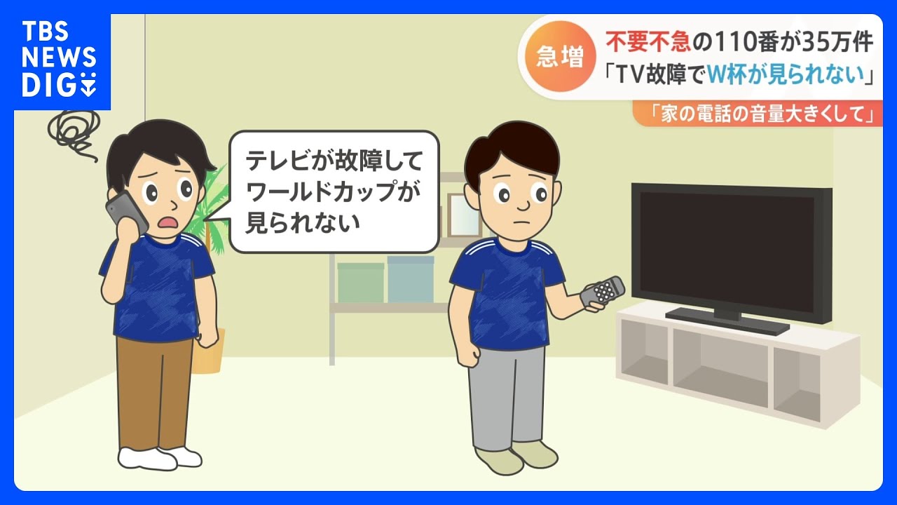 「テレビが故障してワールドカップが見られない」都内の110番通報　“不要不急”がおととしから7万7000件以上増加　警視庁｜TBS&nbsp;NEWS&nbsp;DIG