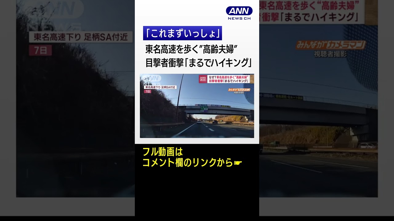 【衝撃映像】「まるでハイキング」…高速道路を歩く“高齢夫婦”(2023年1月10日)#shorts