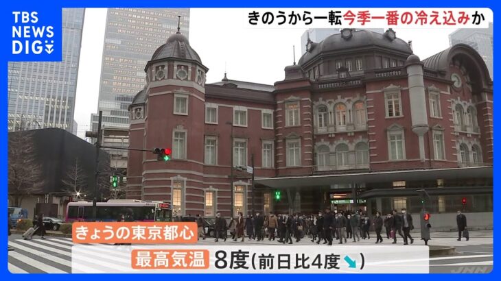 関東地方 きのうまでとは一転して厳しい寒さ　東京では最高気温8度で今季一番の冷え込みか｜TBS NEWS DIG