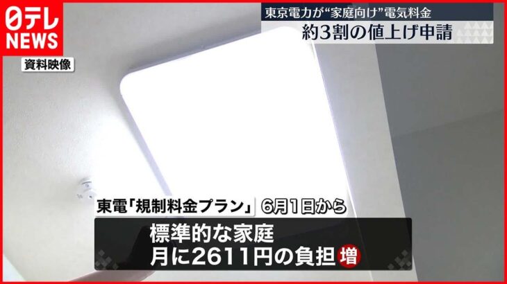 【東京電力】電気料金「値上げ」を申請…標準家庭で月2611円の負担増へ