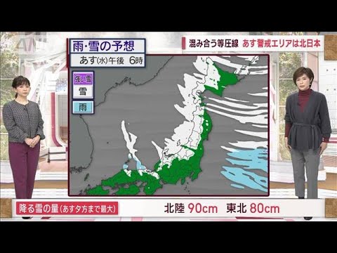【全国の天気】あす警戒エリアは北日本　寒波に加え「強い冬型」　猛吹雪の恐れ(2023年1月24日)