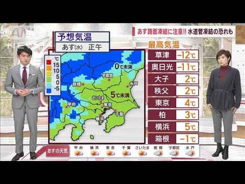 【関東の天気】今季最強の寒波　あす関東全域で氷点下！　昼も上がらず(2023年1月24日)