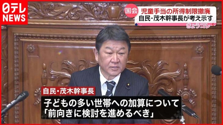 【自民・茂木幹事長】児童手当の所得制限「撤廃すべき」