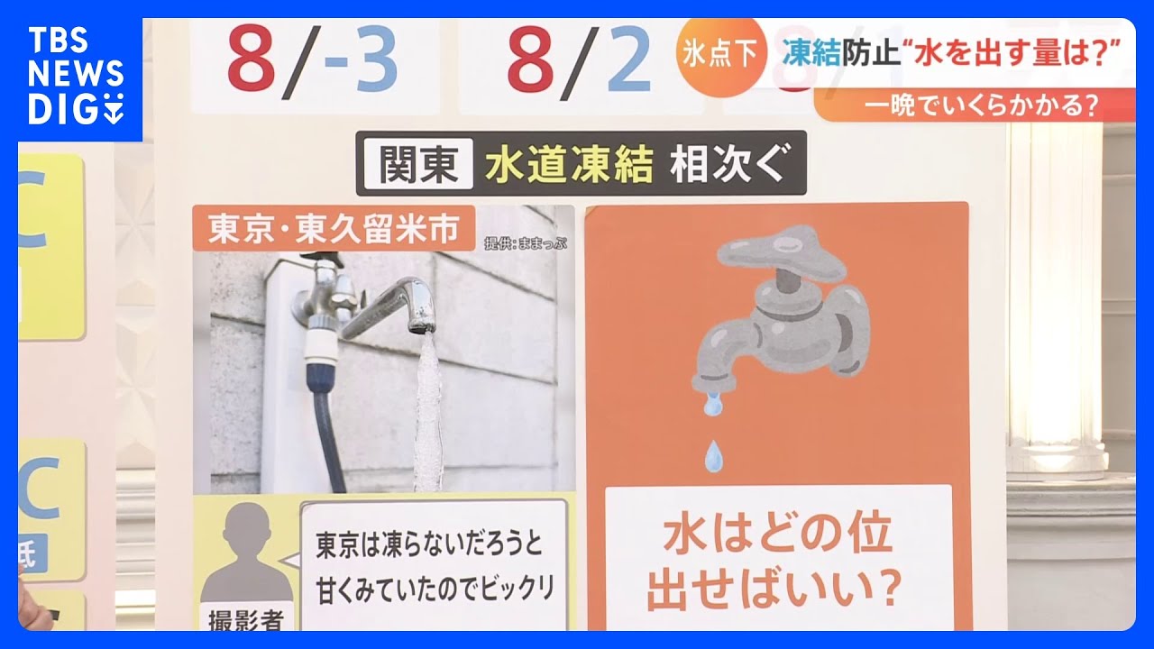 【最強寒波】氷点下で水道管の凍結を防ぐためには「水出しっぱなし」　出す水の量は？一晩の水道代は？｜TBS&nbsp;NEWS&nbsp;DIG