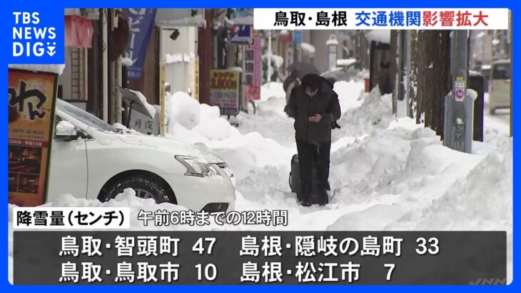 強い寒波で北陸から山陰で大雪　交通機関影響拡大　鳥取・島根｜TBS NEWS DIG