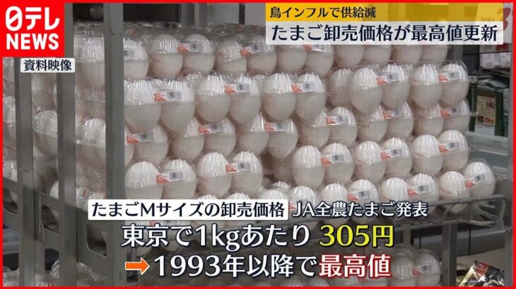 【最高値”更新”】物価の優等生「たまご」…卸売り1キロあたり305円