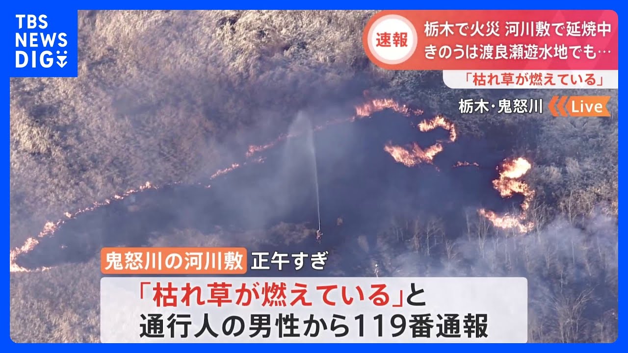 &nbsp;鬼怒川の河川敷で火災　延焼中　栃木・真岡市｜TBS&nbsp;NEWS&nbsp;DIG