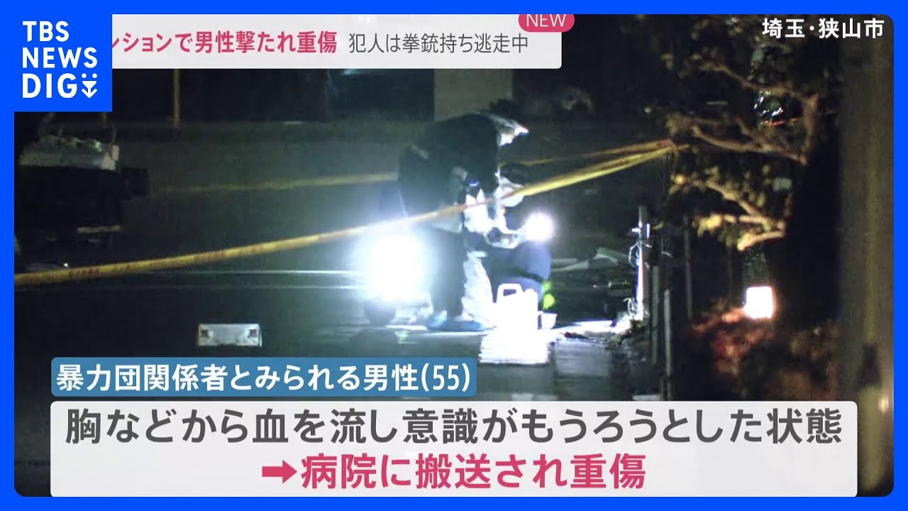 【速報】「4、5発聞こえた」マンションで拳銃発砲　犯人は拳銃を持って逃走中　暴力団関係者とみられる男性重傷　埼玉県狭山市｜TBS&nbsp;NEWS&nbsp;DIG