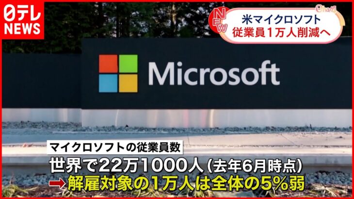 【アメリカ・マイクロソフト】 “全体の5％弱”従業員1万人削減へ