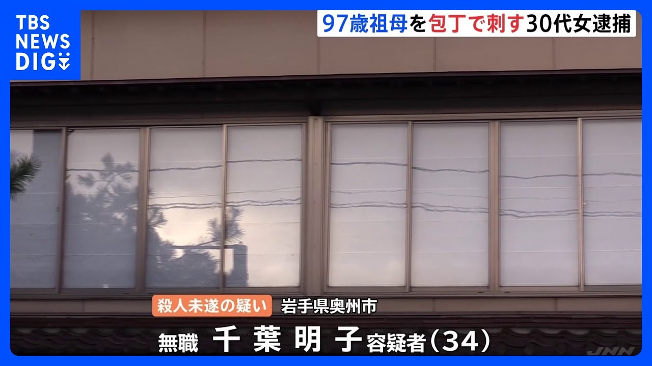 同居する97歳の祖母の首を包丁で刺す　殺人未遂の疑いで34歳女を逮捕　岩手・奥州市｜TBS&nbsp;NEWS&nbsp;DIG