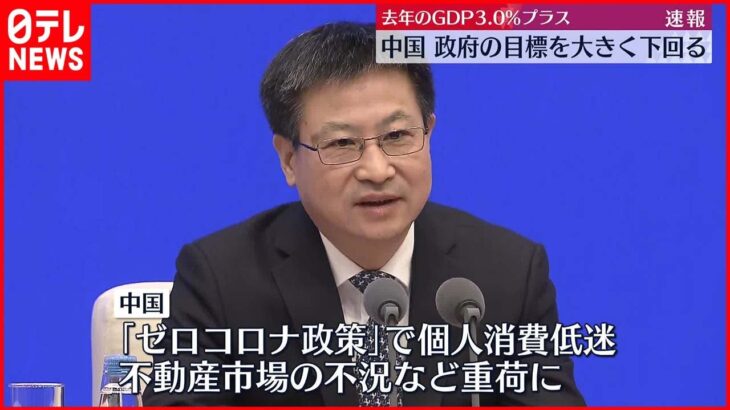 【中国】GDP前年比3.0％プラス 政府目標「5.5％前後」大きく下回る