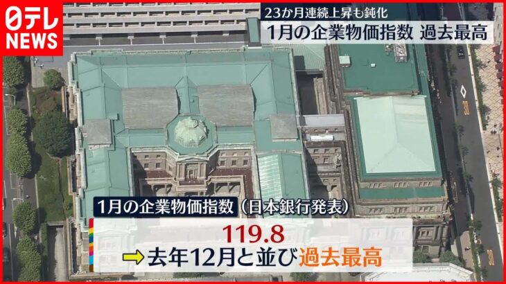 【1月国内企業物価指数】119.8で過去最高 去年12月と並ぶ 上昇率は前年同月比9.5％プラス