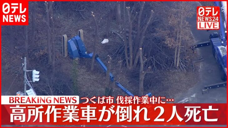 【速報】伐採中に高所作業車倒れる 男性2人死亡 つくば市