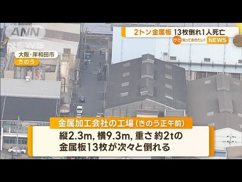工場で立てかけ“2トン金属板”　13枚が次々倒れ…巻き込まれた1人死亡　大阪・岸和田(2023年2月7日)