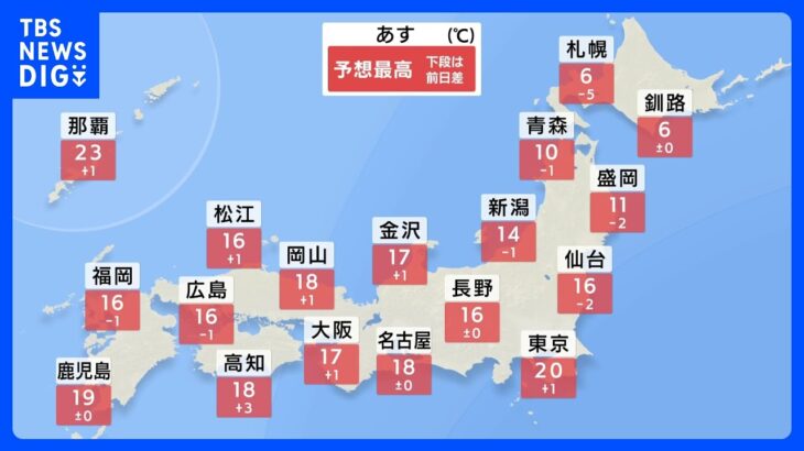 明日の天気・気温・降水確率・週間天気【2月28日 夕方 天気予報】｜TBS NEWS DIG