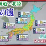 【天気】北海道から北陸は冬の嵐 九州や近畿・東海などにわか雨