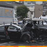 大阪・生野区の今里筋で乗用車同士が正面衝突、炎上　男女４人が重軽傷　片側３車線の道路を逆走か