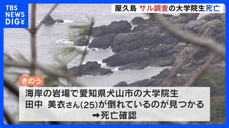 屋久島でサルの調査していた大学院生の女性が死亡　海岸で倒れているのが見つかる　遺体には複数のすり傷｜TBS NEWS DIG