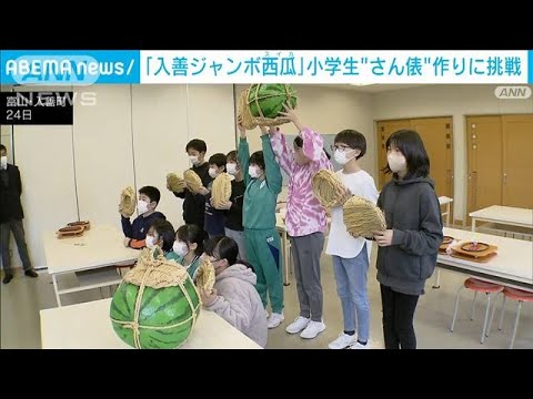 「入善ジャンボ西瓜」小学生が“さん俵”作りに挑戦(2023年2月24日)