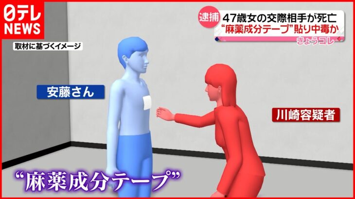 【逮捕】“麻薬成分”含んだテープ貼られ…“薬物中毒”50歳男性が死亡 交際相手の47歳女