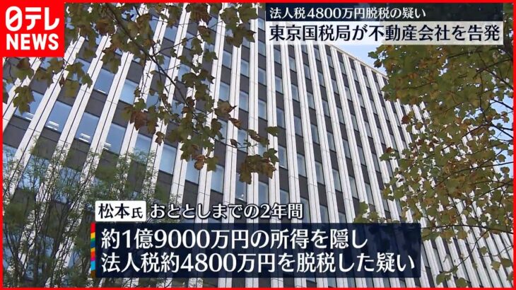 【刑事告発】法人税約4800万円を脱税の疑い…都内の不動産会社と代表取締役