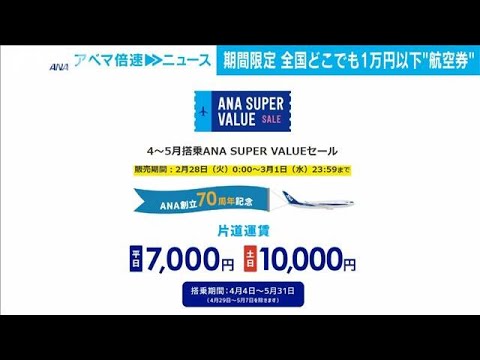 ANA・JALが期間限定格安チケット　国内全路線、1万円以下(2023年2月27日)