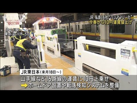 JR東や私鉄16社 今春から10円運賃値上げ　バリアフリー対策のため(2023年2月21日)