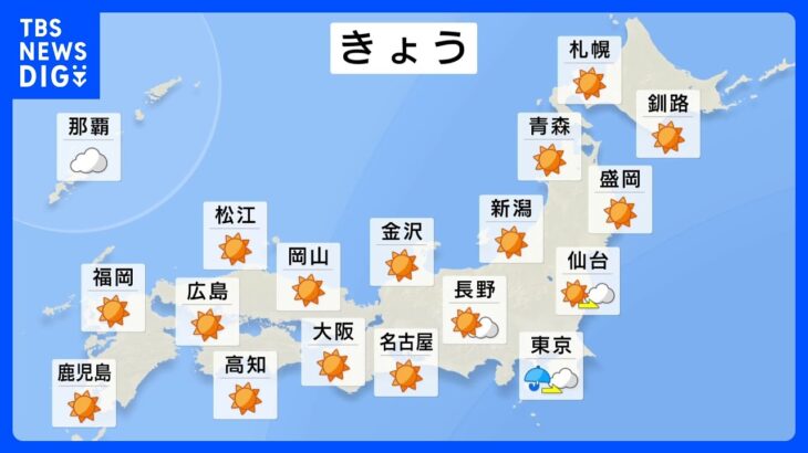 広い範囲で晴れ　関東は夜も雨具があると安心【3月28日 昼の天気】｜TBS NEWS DIG