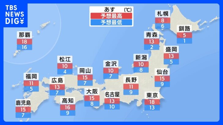 明日の天気・気温・降水確率・週間天気【3月12日 夕方 天気予報】｜TBS NEWS DIG