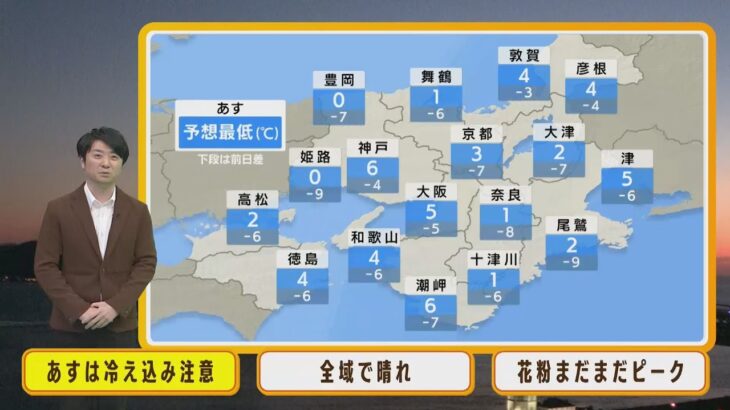 【3月14日(火)】火曜日は朝の冷え込みに注意　最低気温は大阪で５度の予想　天気は回復【近畿地方】