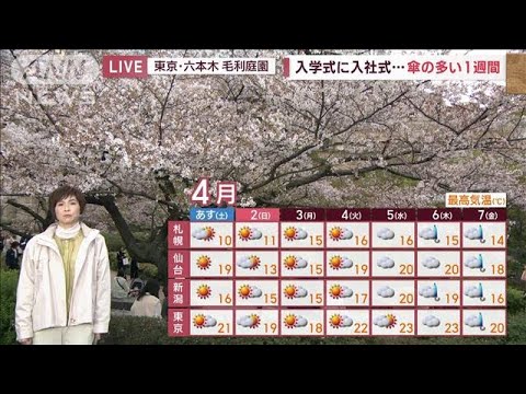 【全国の天気】あすから4月、入学式に入社式　傘の多い1週間に(2023年3月31日)