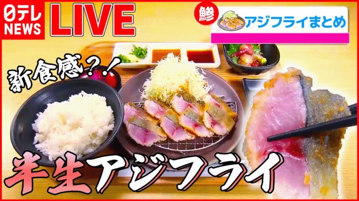 【アジフライまとめ】外サクサク中しっとり刺身みたいなアジフライ / 脂の甘味を感じる黄金アジフライ /限定20食のふっくらアジフライ定食 など （日テレNEWS LIVE）