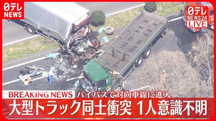 【速報】大型トラック同士が衝突…1人意識不明 バイパスで対向車線に進入 栃木・下野市