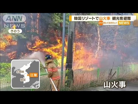 韓国リゾートで大規模“山火事”　住宅やホテル100軒に被害　強風で拡大か(2023年4月12日)