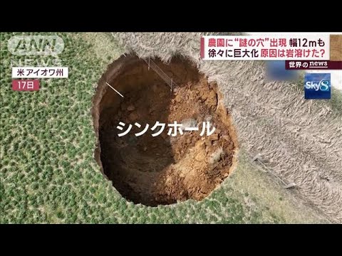 【世界の異常気象】農園に“謎の穴”出現…幅12mも　徐々に巨大化 原因は岩溶けた？(2023年4月20日)