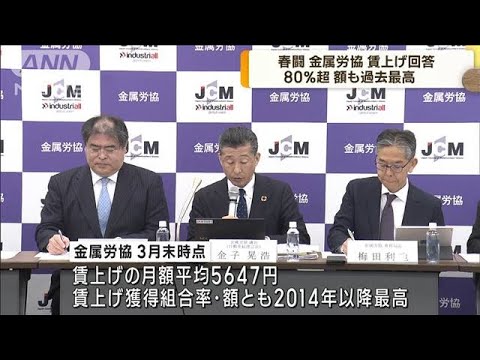 春闘　金属労協　賃上げ獲得率・額　過去最高に(2023年4月4日)