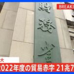 【速報】2022年度の貿易赤字　過去最大の21.7兆円に　エネルギー価格の高騰や円安など｜TBS NEWS DIG