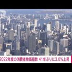 【速報】2022年度の消費者物価指数　41年ぶりに前年度比で3.0％上昇　総務省(2023年4月21日)