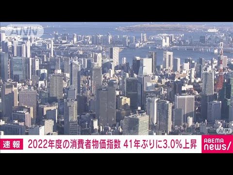 【速報】2022年度の消費者物価指数　41年ぶりに前年度比で3.0％上昇　総務省(2023年4月21日)