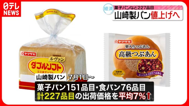 【山崎製パン】食パンなど227品目を平均7％値上げへ  7月1日出荷分から