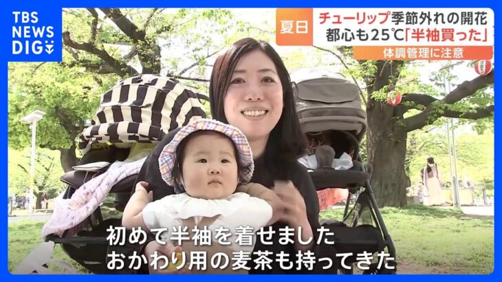 チューリップも“季節外れ”の開花　各地で25℃超える夏日「初めて半袖着せました」　12日から次第に下り坂｜TBS NEWS DIG