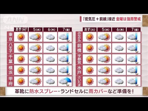 【関東の天気】低気圧＋前線接近　金曜は強雨警戒(2023年4月3日)